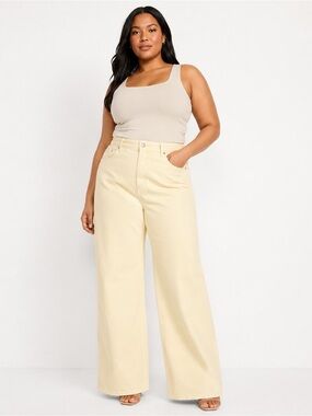 Old Navy Extra High Rise Sky-Hi Wide Leg Jeans Women’s 18 Tall Yellow Denim